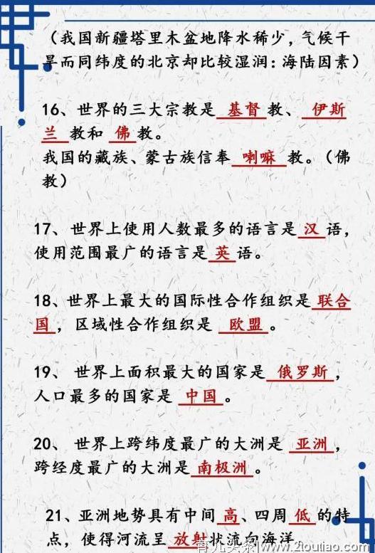 新初一注意！初中地理必考知识点汇总！暑假背熟，新学期一分不丢