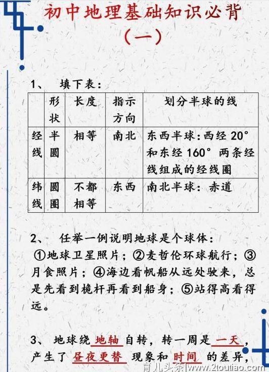 新初一注意！初中地理必考知识点汇总！暑假背熟，新学期一分不丢