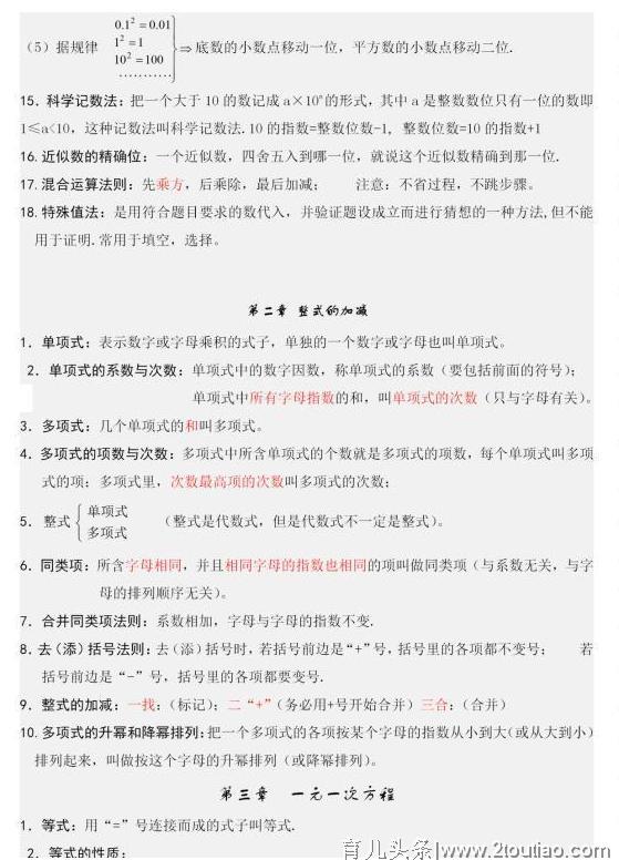 暑假衔接，初中数学知识点总结，值得备一份提前预习